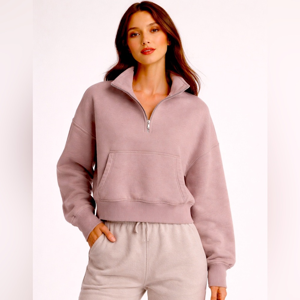 Abercrombie & Fitch Mini Sunday Half-Zip Pullover Fleece Mauve Taupe Size M